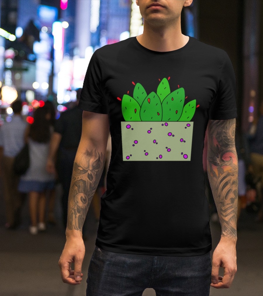 Fleshy Red Flower Cactuses In Speckled Planter Box T-Shirt