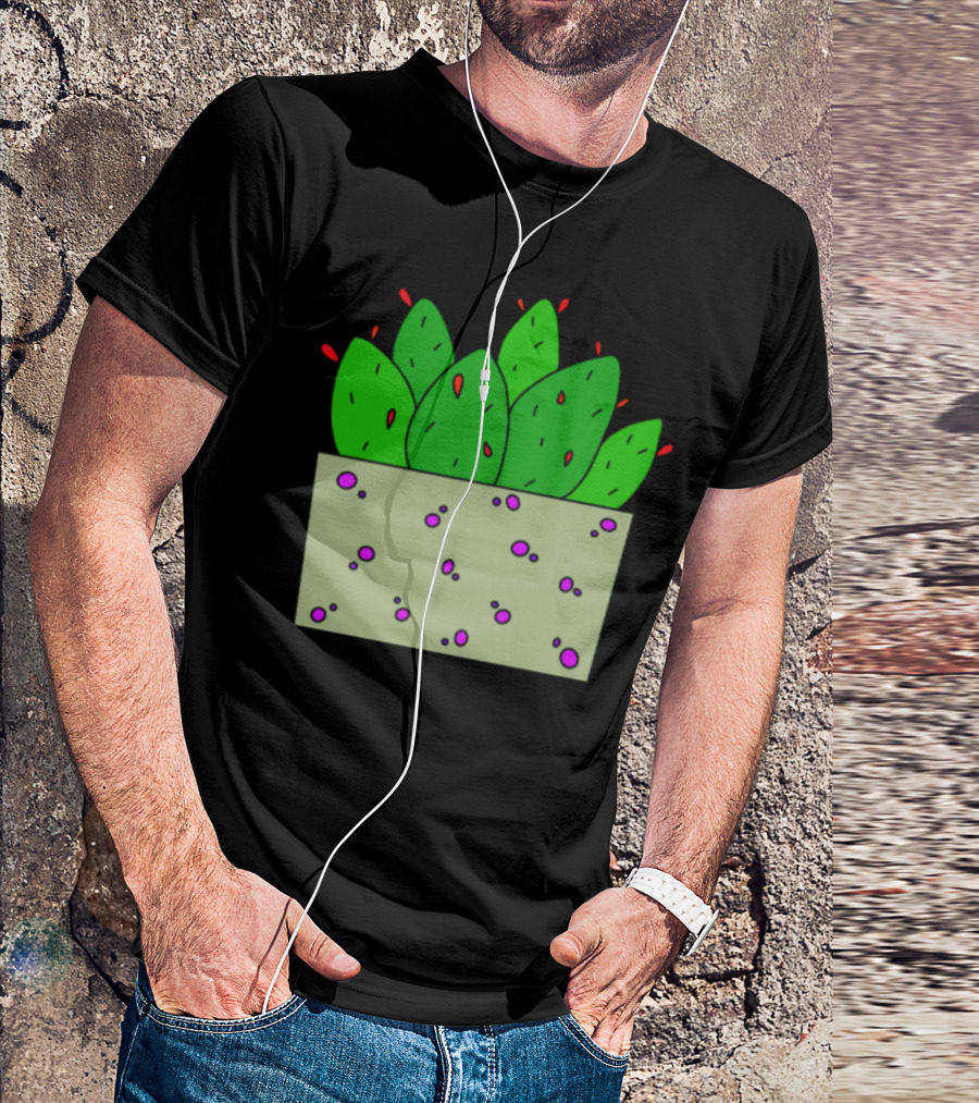 Fleshy Red Flower Cactuses In Speckled Planter Box T-Shirt