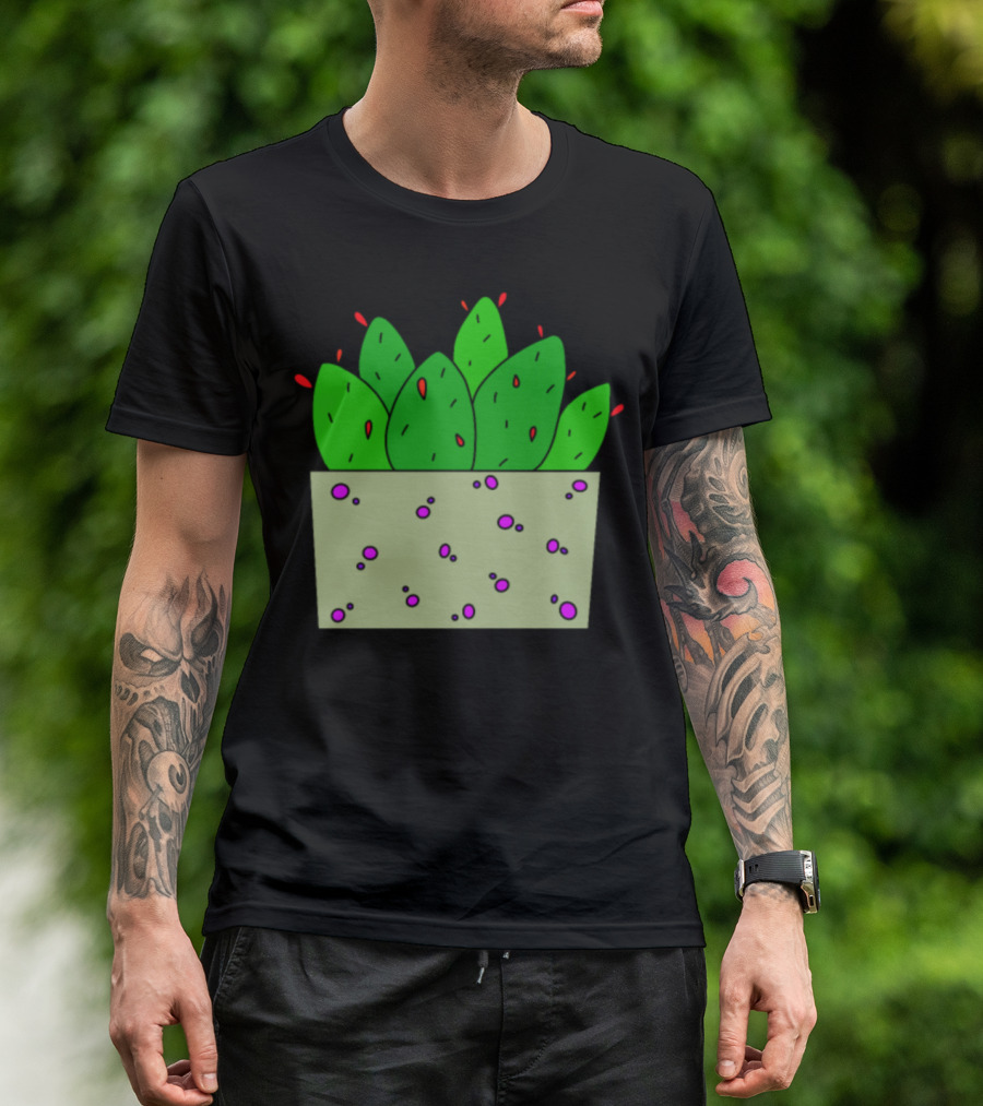 Fleshy Red Flower Cactuses In Speckled Planter Box T-Shirt
