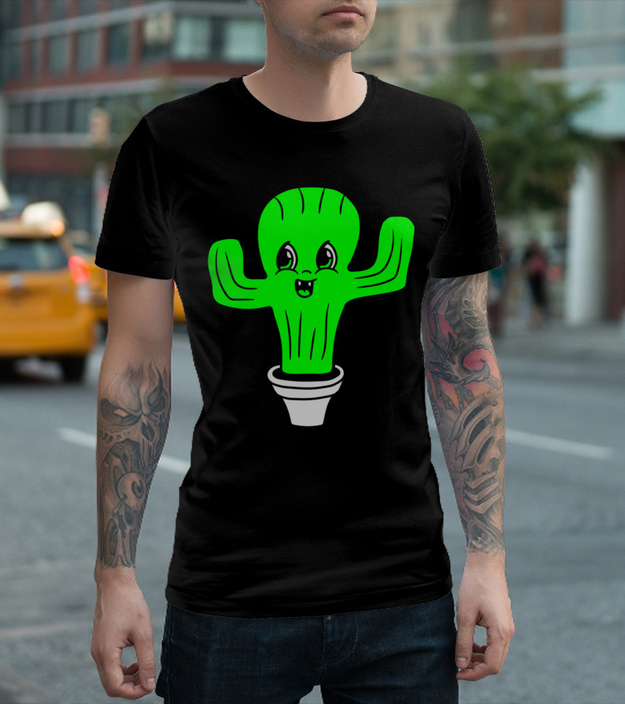 Sweet Little Cactus Comic Face in Flowerpot T-Shirt