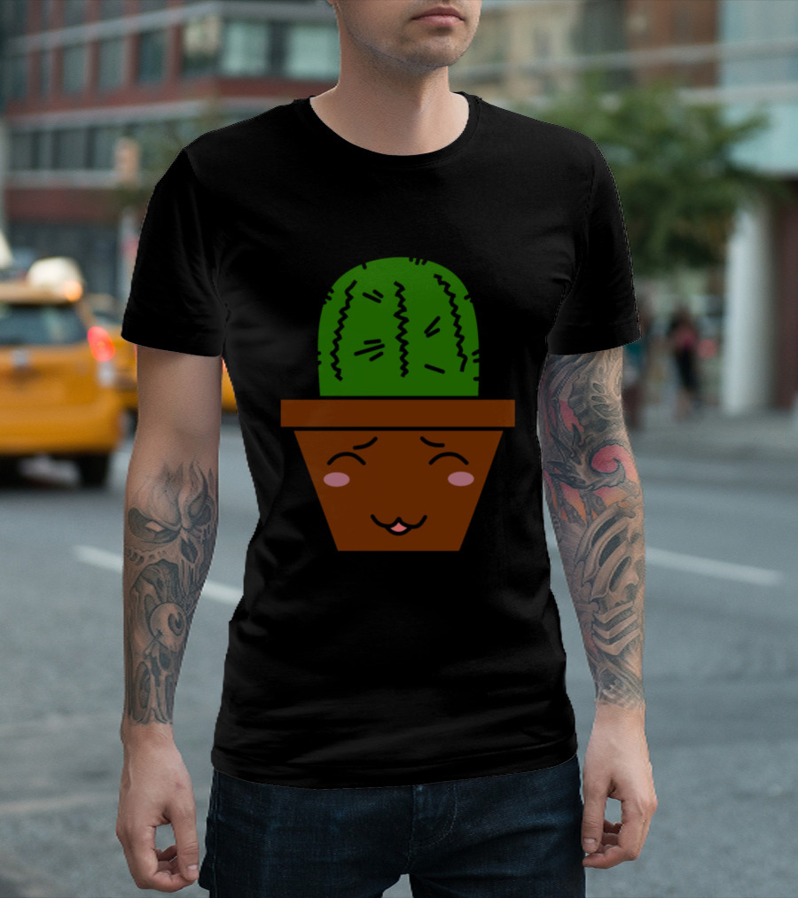 Funny Sweet Cute Cactus Kawaii N27v2 Smiling Potted Plant T-Shirt