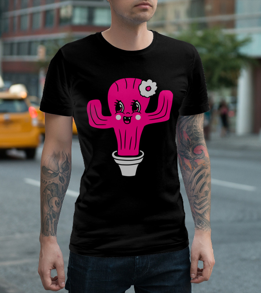 Girl Pink Cute Sweet Little Cactus with Flower T-Shirt