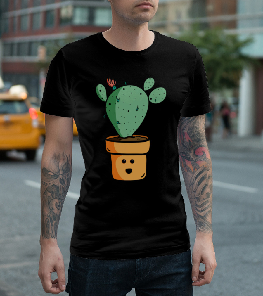 Smiling Happy Cactus with Flower in Potted Plant T-Shirt