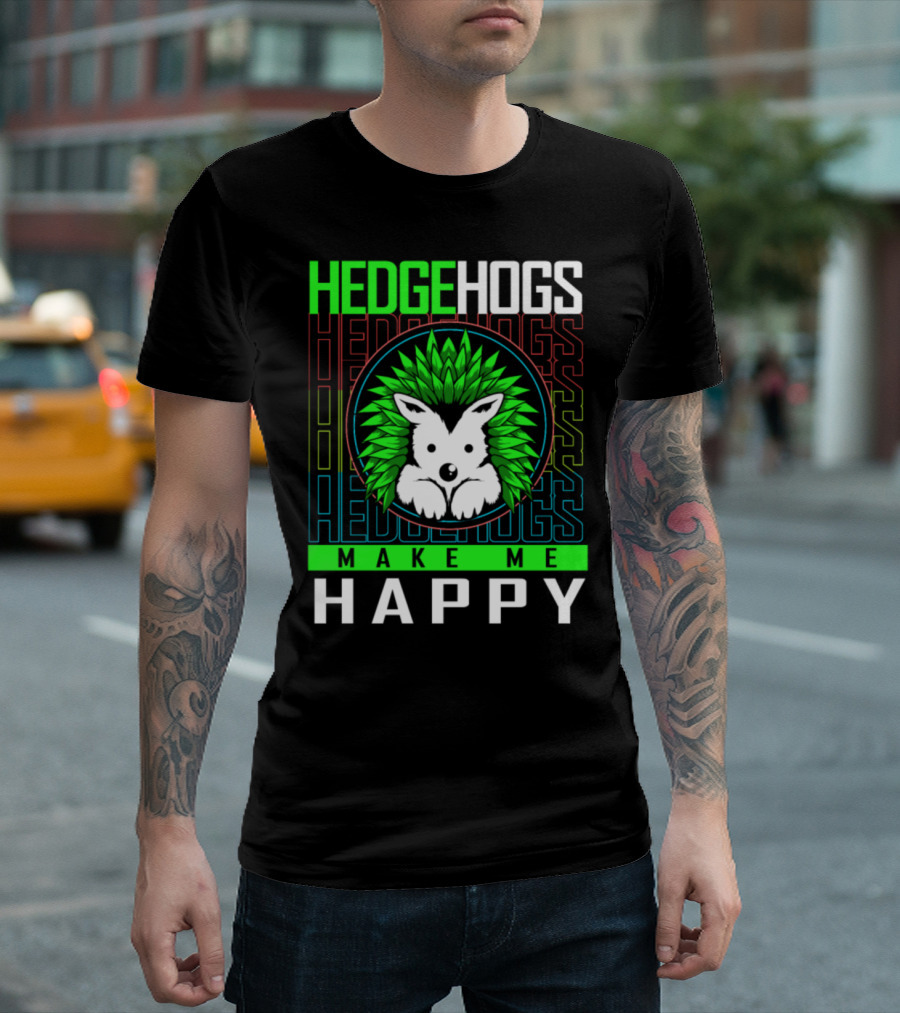 Hedgehogs Make Me Happy Retro 70s Vintage Animal Lover T-Shirt
