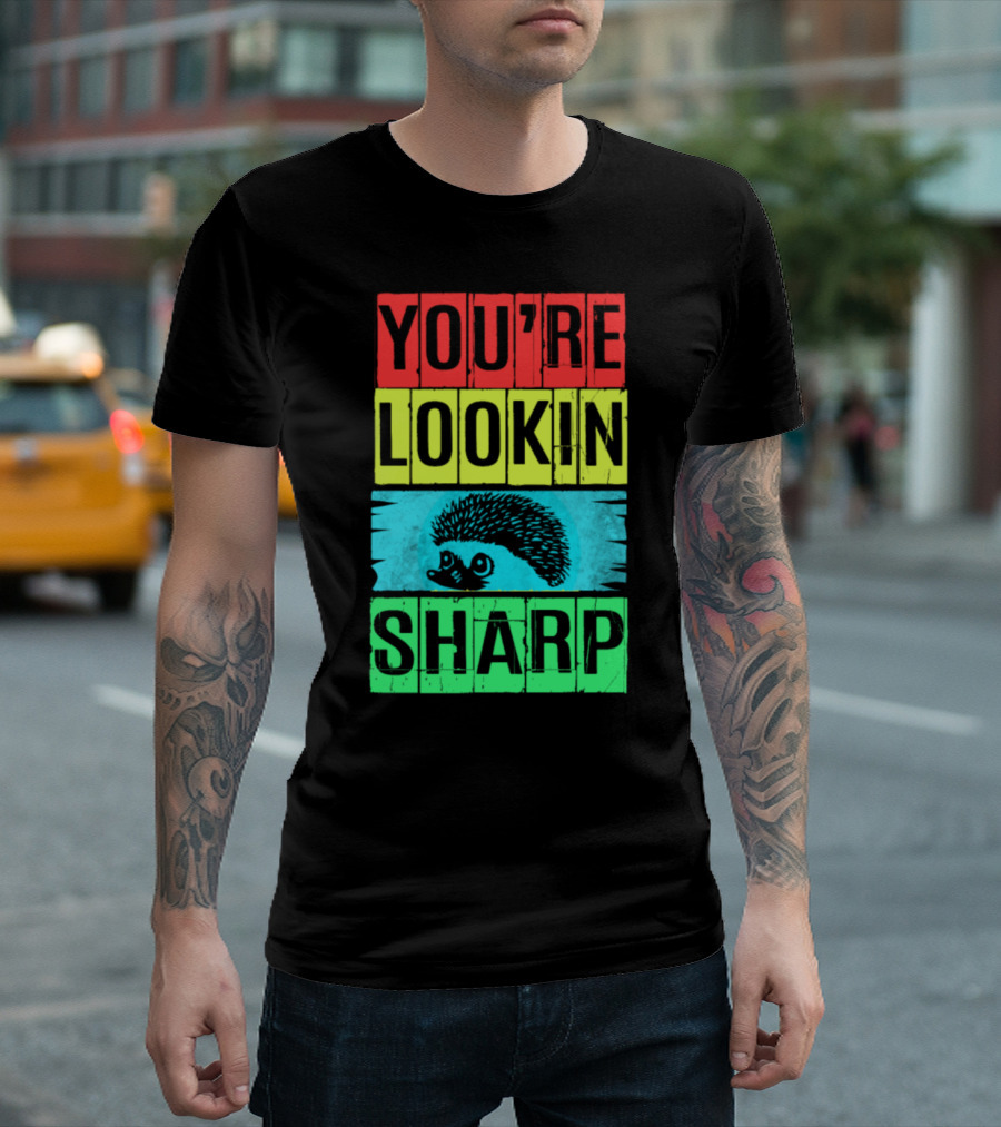 Hedgehog You're Lookin Sharp Retro 70s Vintage Animal Lover M8 T-Shirt