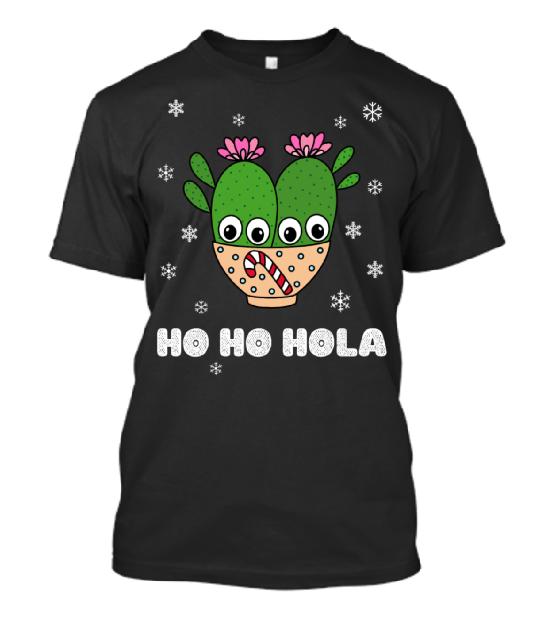 Ho Ho Hola Cacti Couple With Candy Cane And Snowflakes T-Shirt