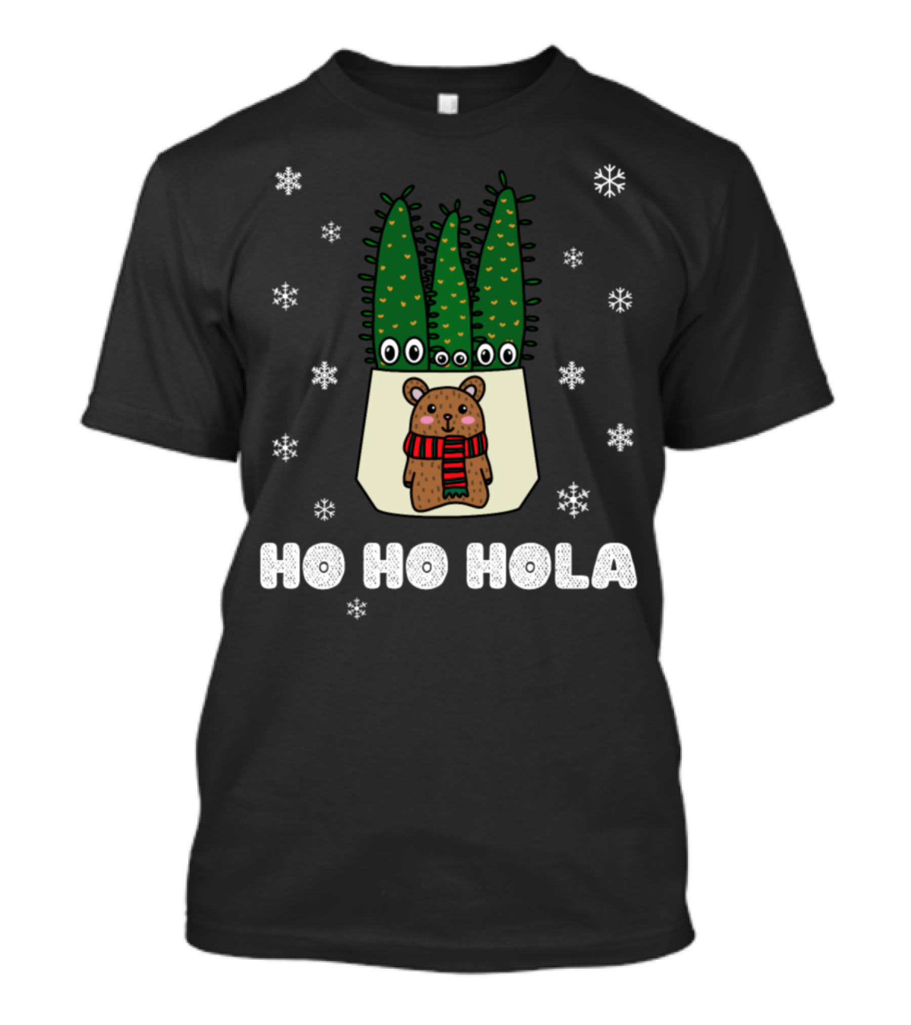 Ho Ho Hola Christmas Bear With Cacti In Snowflakes T-Shirt