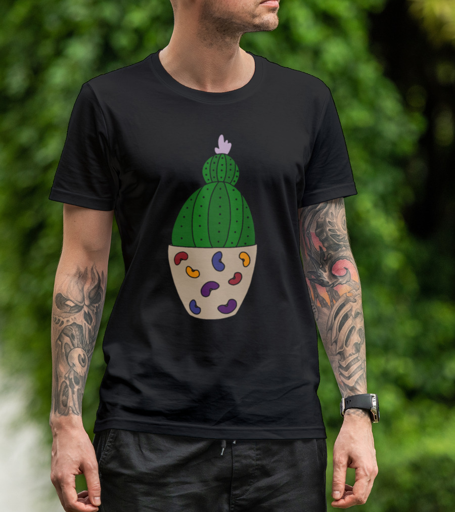 Cactus In Colorful Bean Patterned Pot T-Shirt