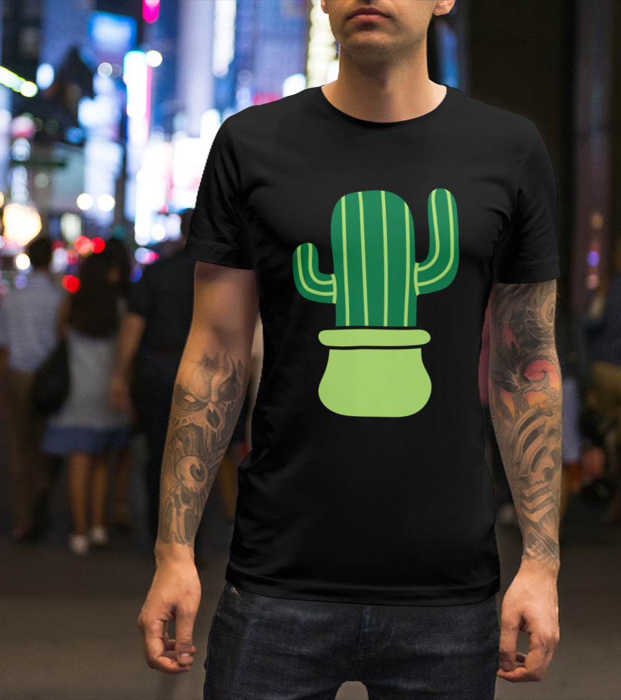 Little Cute Cactus In Green Pot T-Shirt
