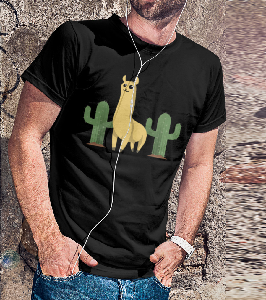 Llama And Cactus Spiny Cactus Cute Llama Surrounded By Green Cacti T-Shirt