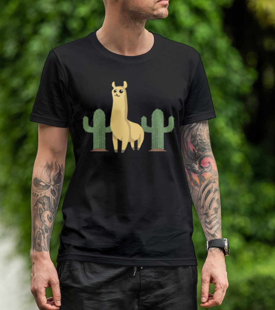 Llama And Cactus Spiny Cactus Cute Llama Surrounded By Green Cacti T-Shirt