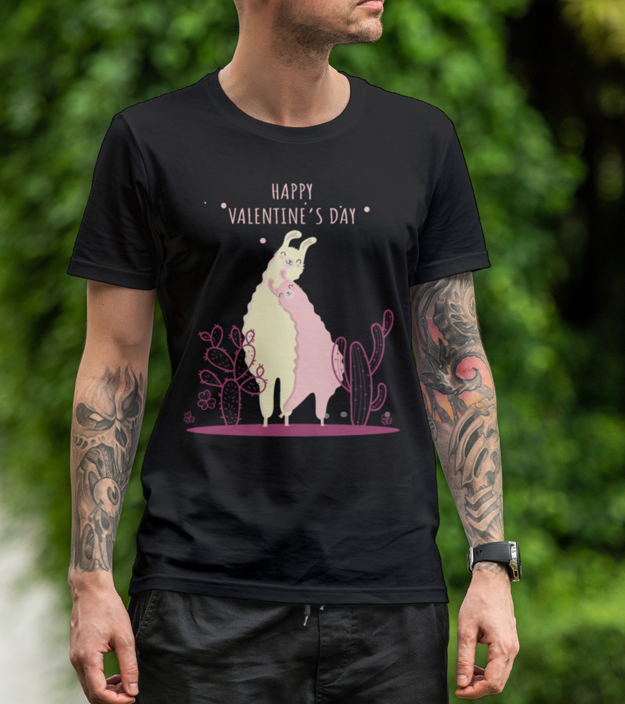 Happy Valentine’s Day Llama Love Cactus Hug T-Shirt