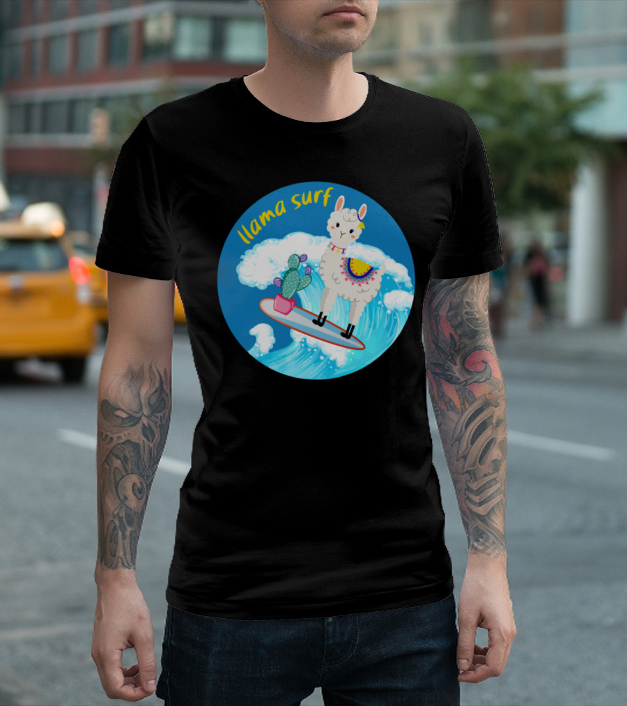 Llama Surf Catch the Wave Cactus Surfing Lama T-Shirt
