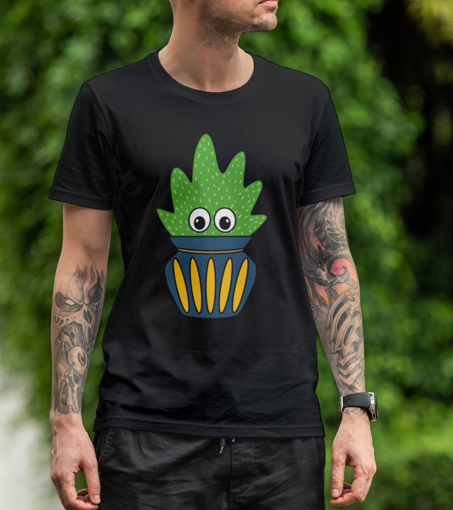 Meaty Succulent With Eyes In Blue And Yellow Cute Jar Planter T-Shirt