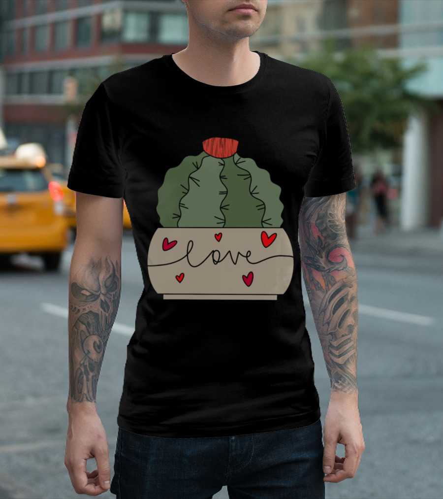 Melocactus Cactus Love Pot with Hearts T-Shirt