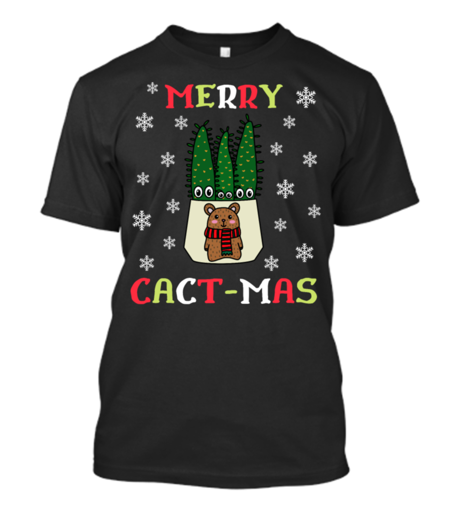 Merry Cact-Mas Snowflakes Bear Cacti T-Shirt