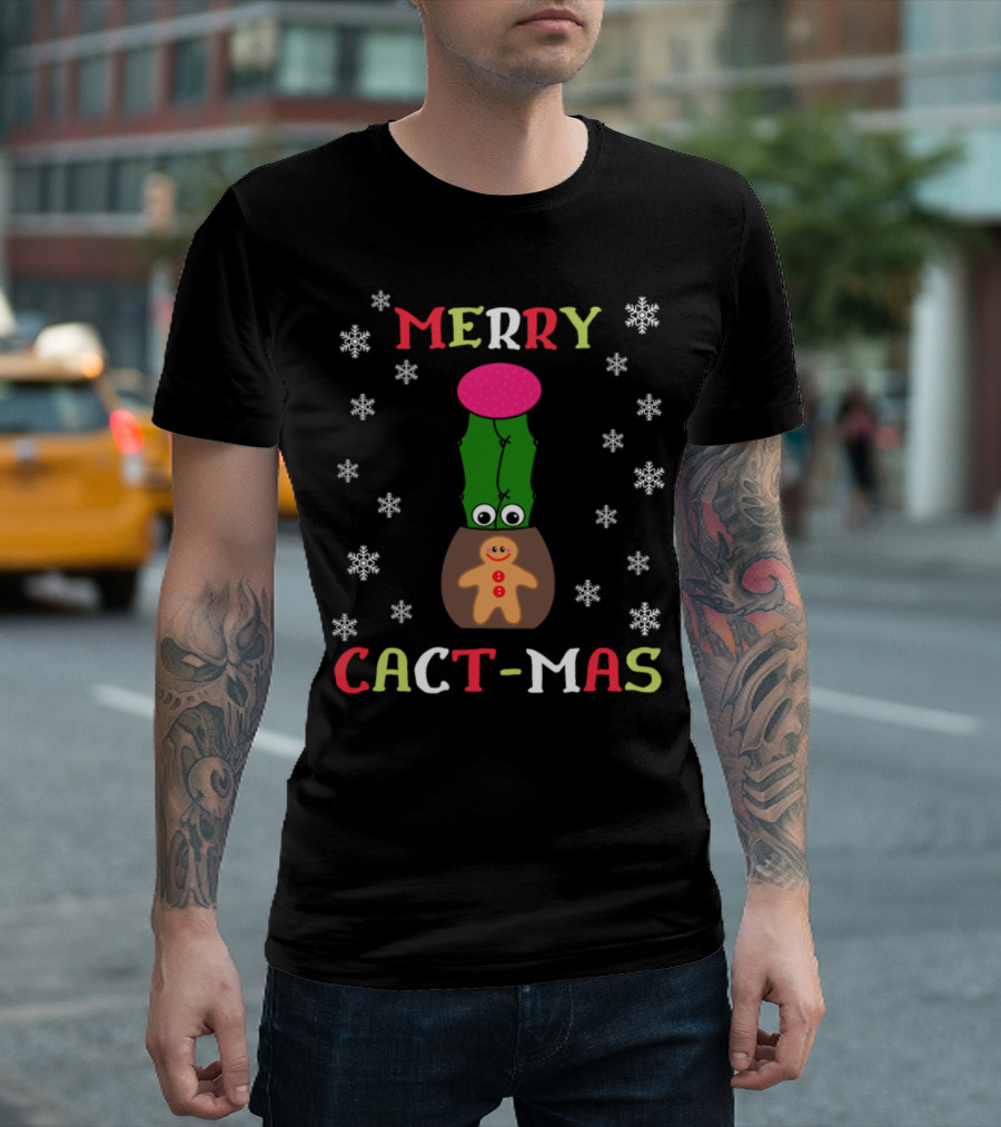 Merry Cact Mas Cactus Gingerbread Snowflakes T-Shirt