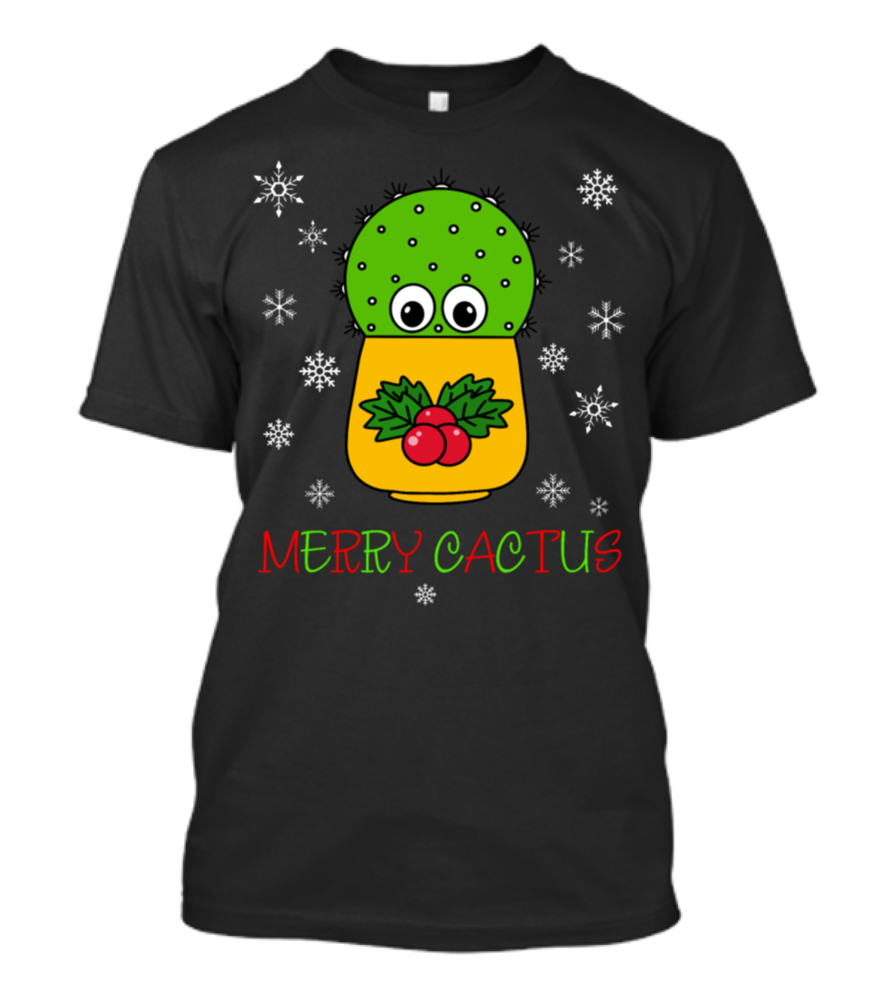 Merry Cactus Cute Cactus Holly Christmas Snowflakes T-Shirt