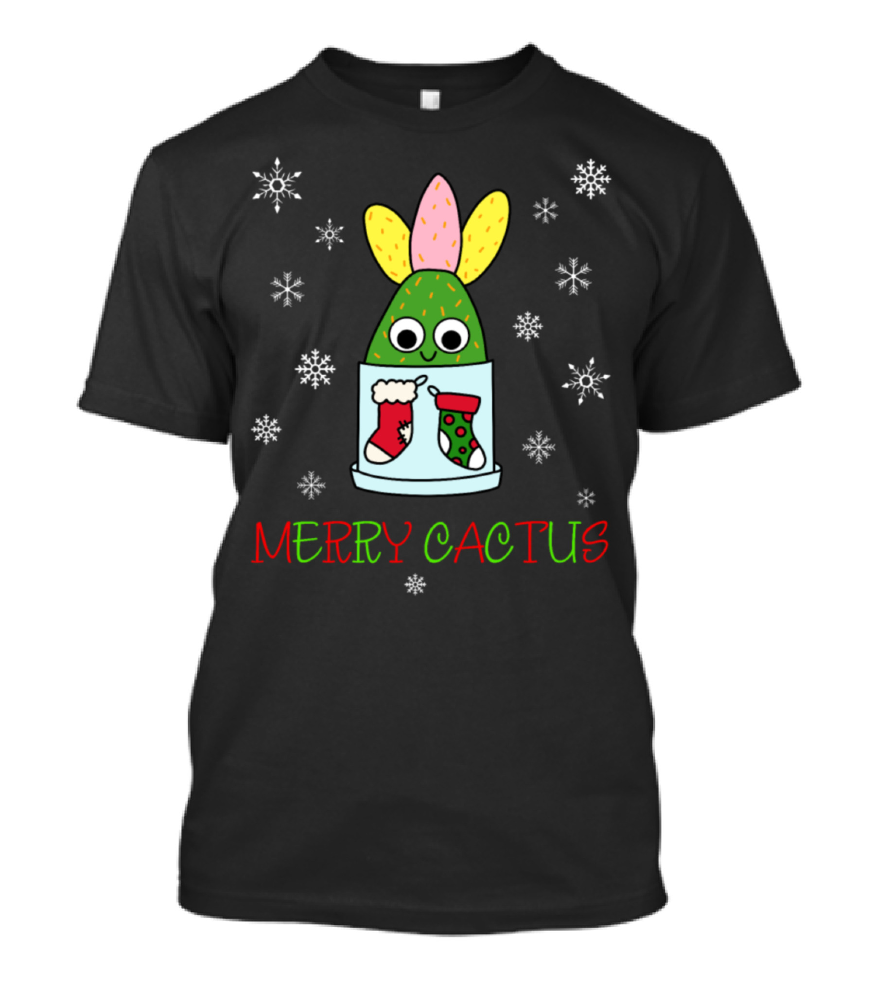 Merry Cactus Hybrid Christmas Cactus With Stockings And Snowflakes T-Shirt