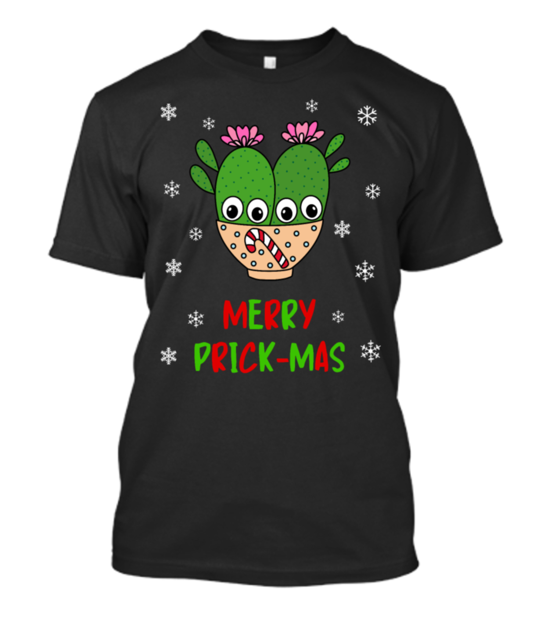 Merry Prick Mas Cactus Couple Candy Cane Snowflakes T-Shirt