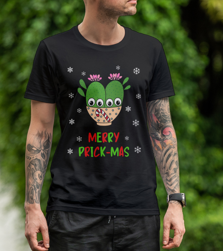Merry Prick Mas Cactus Couple Candy Cane Snowflakes T-Shirt
