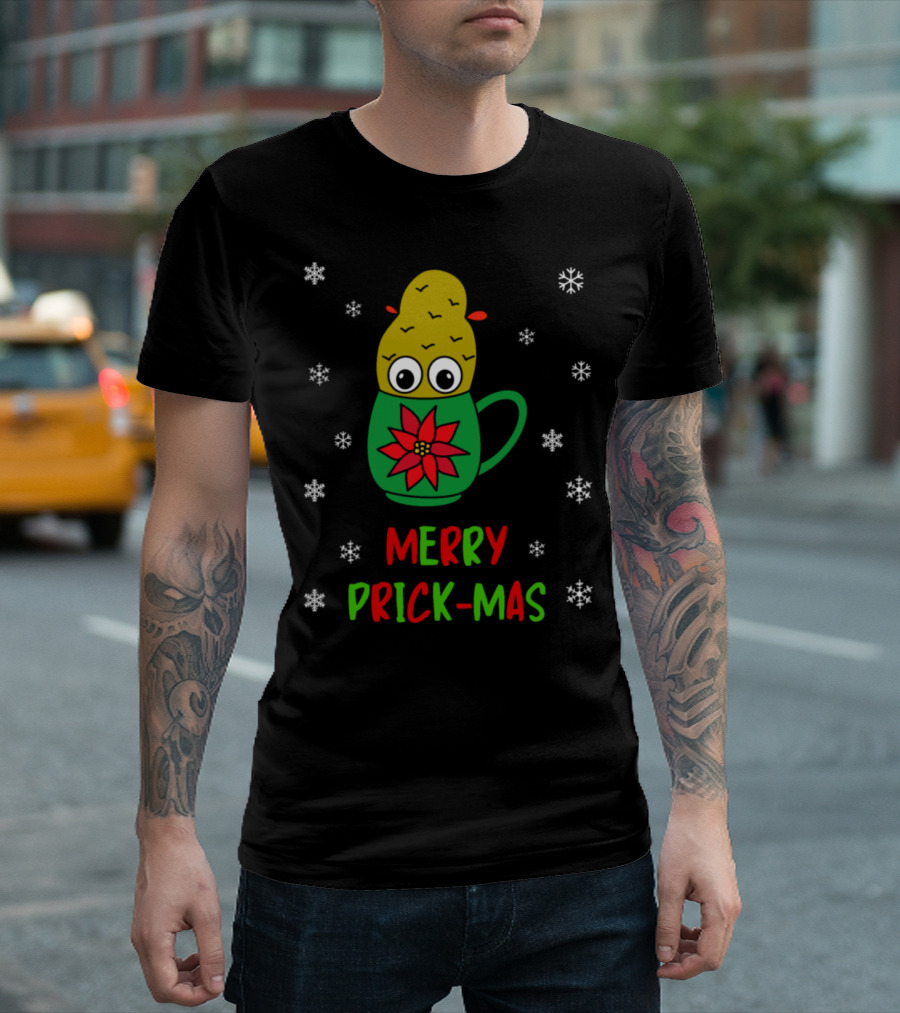 Merry Prick-Mas Cactus in Festive Cup with Snowflakes T-Shirt