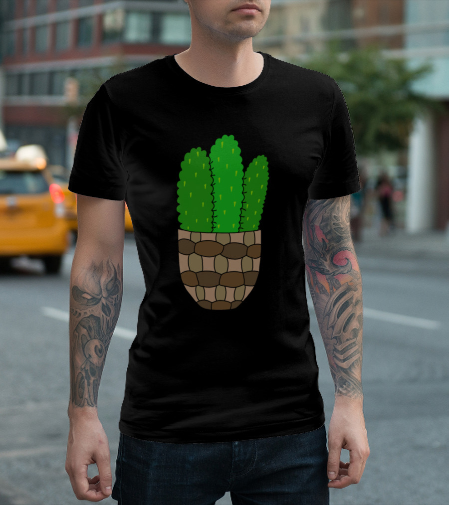 Mexican Pincushion Cactus Green In Woven Basket Pot T-Shirt
