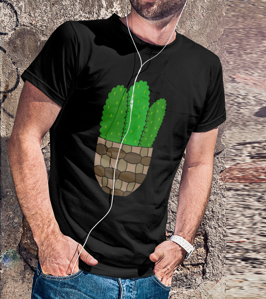 Mexican Pincushion Cactus Green In Woven Basket Pot T-Shirt
