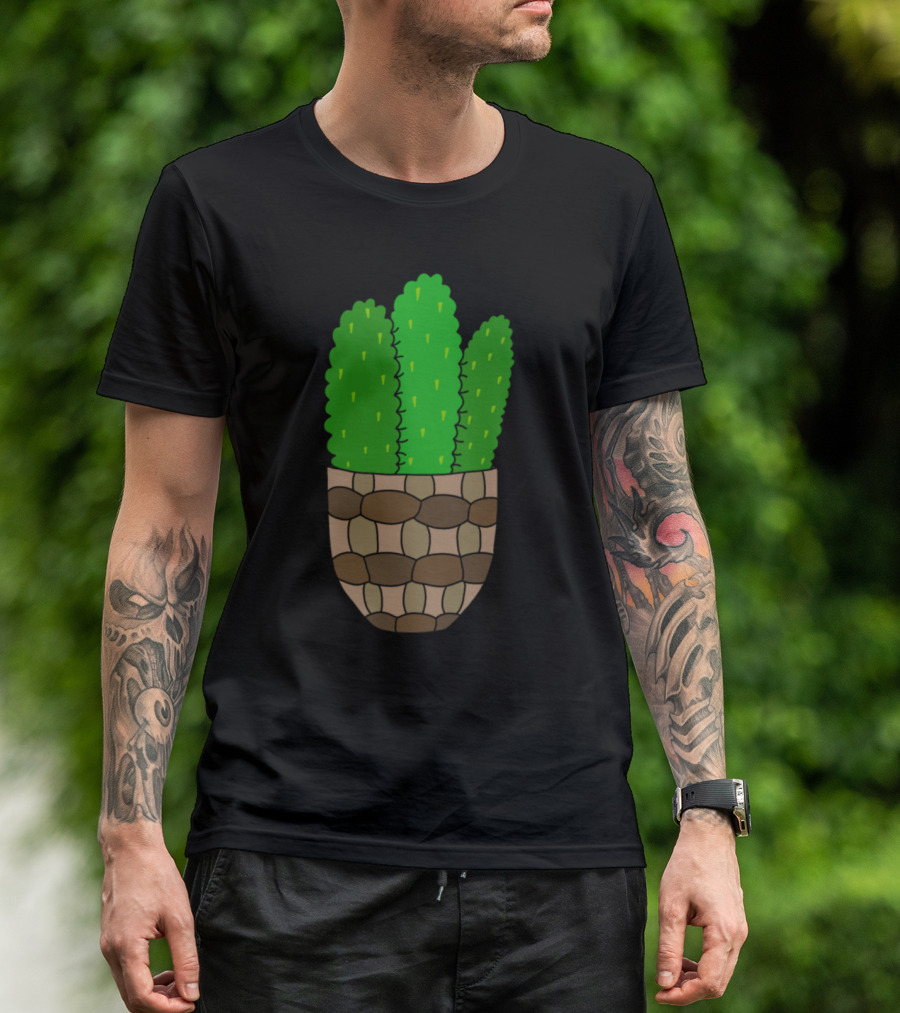 Mexican Pincushion Cactus Green In Woven Basket Pot T-Shirt