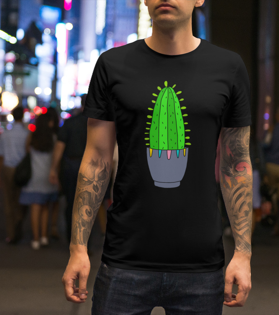 Nice Cactus In Colorful Tipped Purple Pot T-Shirt