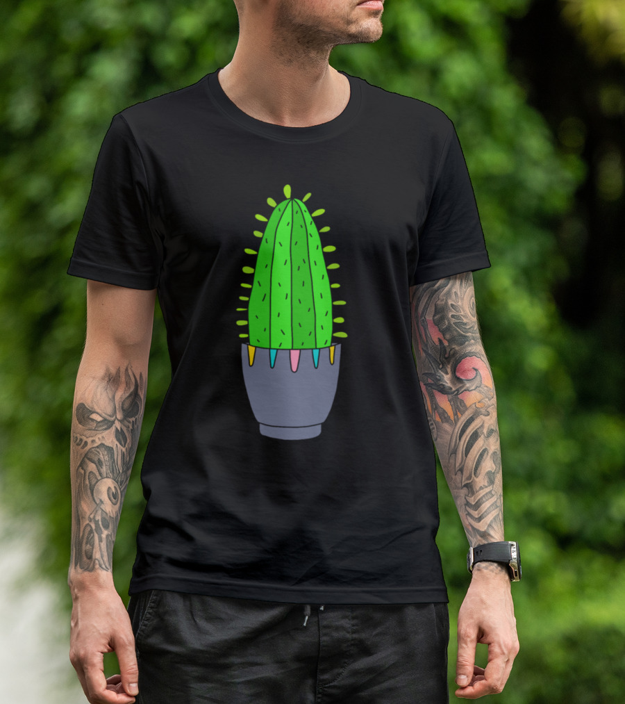 Nice Cactus In Colorful Tipped Purple Pot T-Shirt