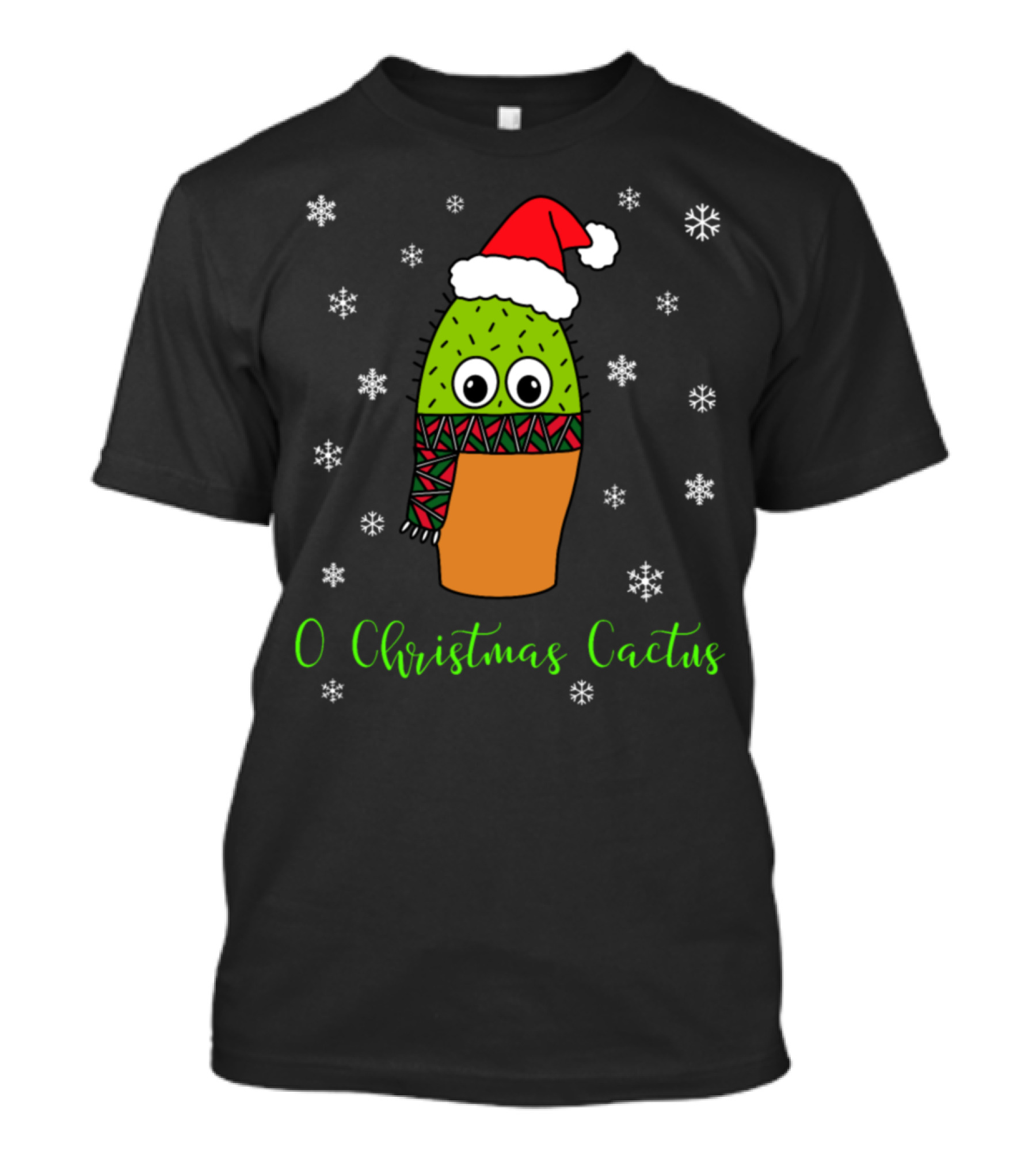 O Christmas Cactus Cute Cactus Santa Hat Snowflakes T-Shirt