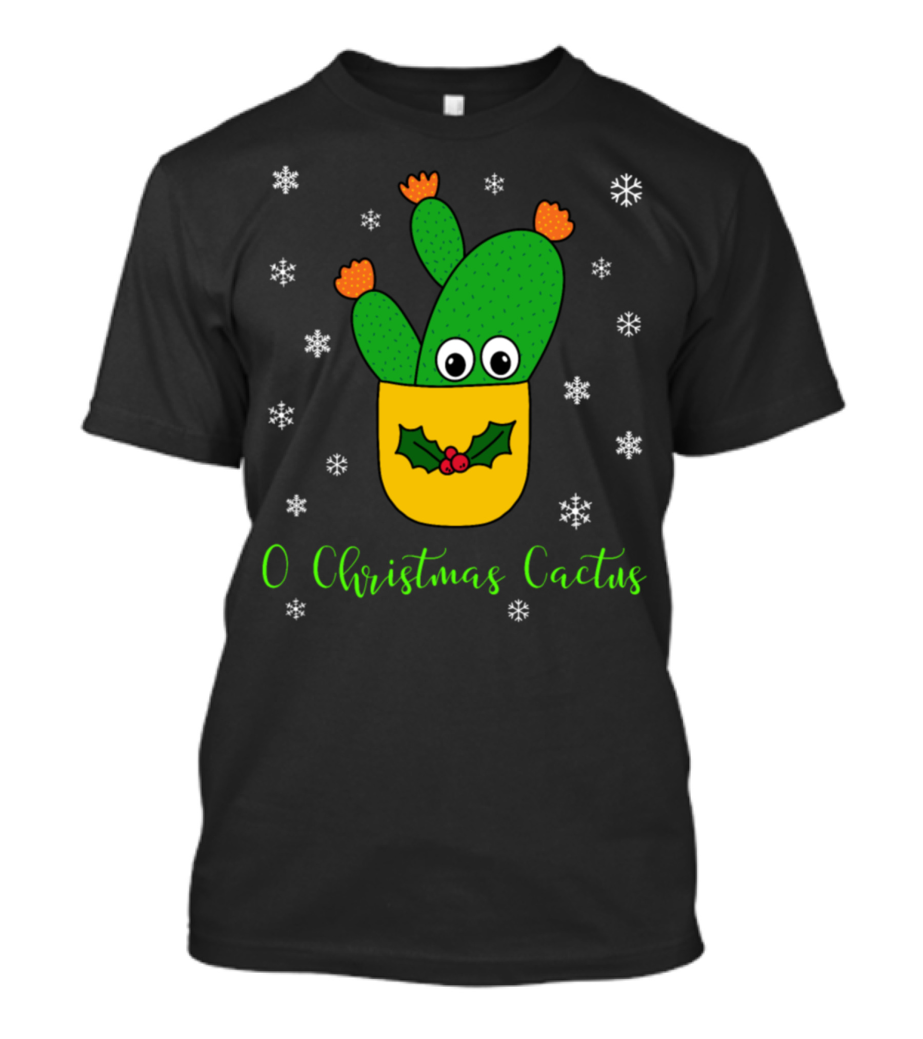 O Christmas Cactus Opuntia Microdasys Cactus Festive Snowflakes Holiday Holly T-Shirt