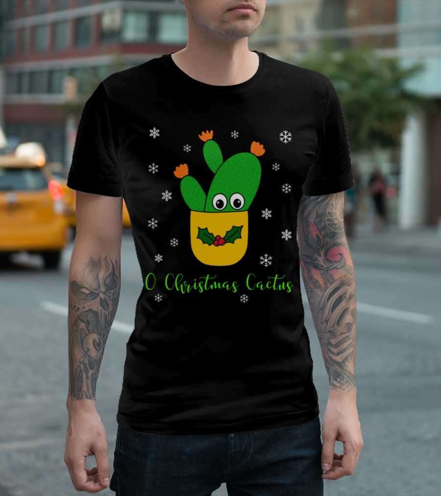 O Christmas Cactus Opuntia Microdasys Cactus Festive Snowflakes Holiday Holly T-Shirt