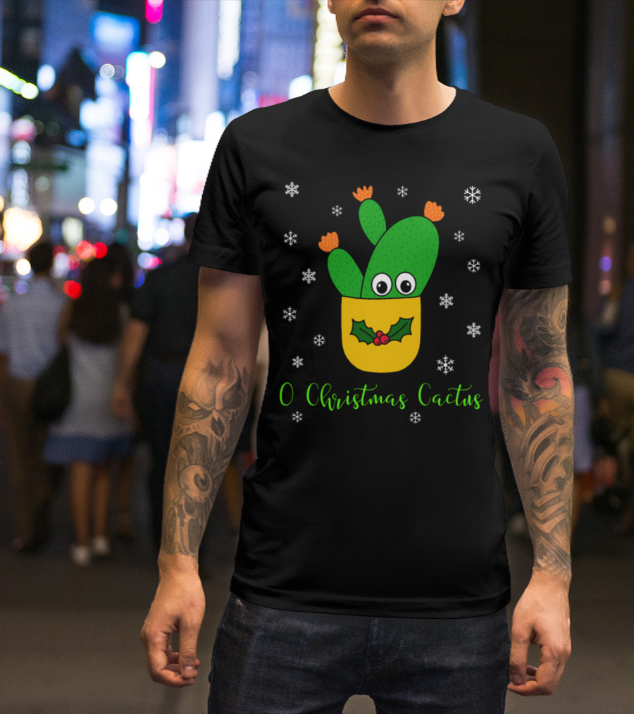 O Christmas Cactus Opuntia Microdasys Cactus Festive Snowflakes Holiday Holly T-Shirt
