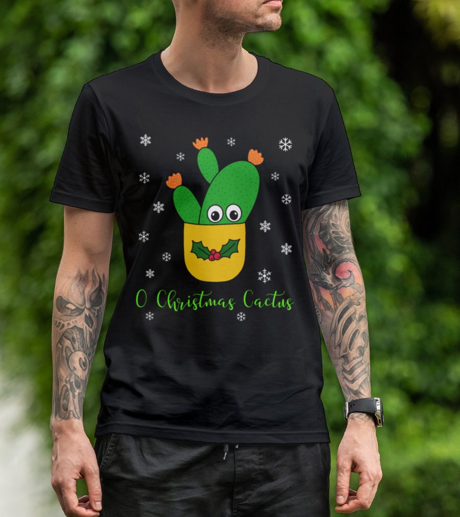 O Christmas Cactus Opuntia Microdasys Cactus Festive Snowflakes Holiday Holly T-Shirt