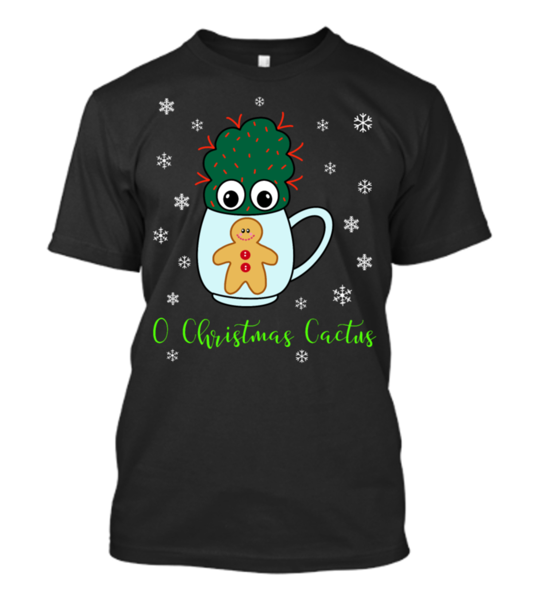 O Christmas Cactus Small Cactus In Mug With Gingerbread And Snowflakes T-Shirt