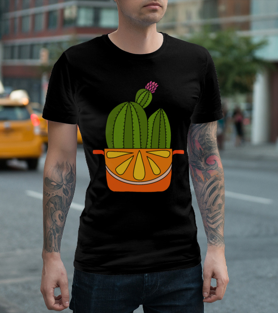 Orange Cactus in Flowering Citrus Pot T-Shirt