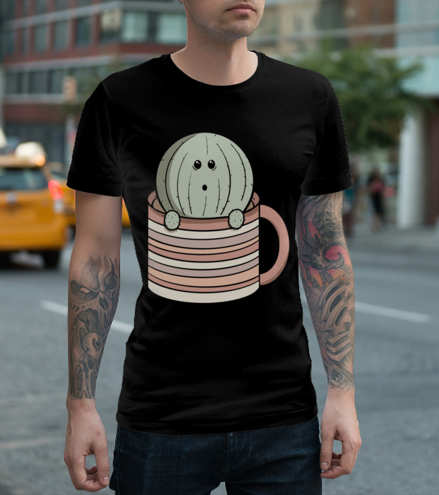 Over Caffeinated Cactus Mug with Striped T-Shirt