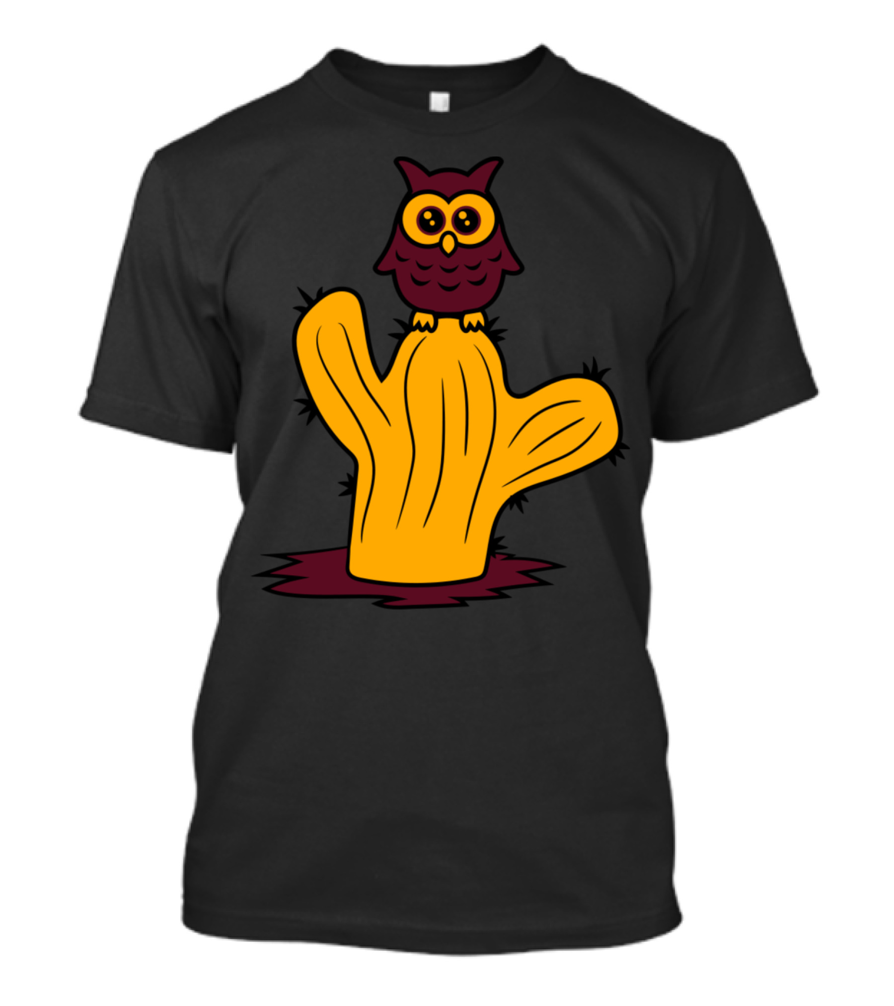 Owl Bird Cartoon On Cactus Sweet Comic T-Shirt