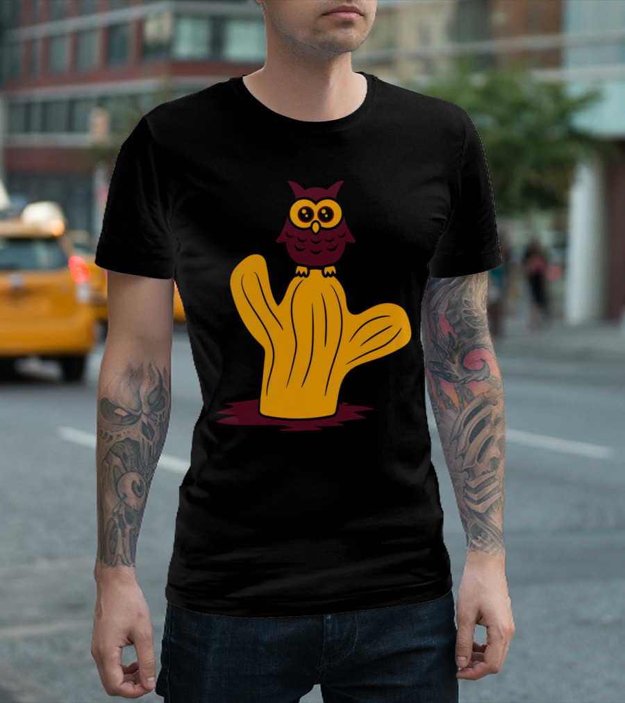 Owl Bird Cartoon On Cactus Sweet Comic T-Shirt