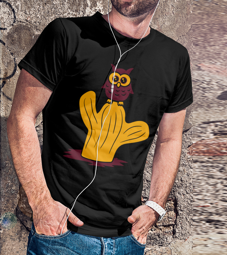 Owl Bird Cartoon On Cactus Sweet Comic T-Shirt