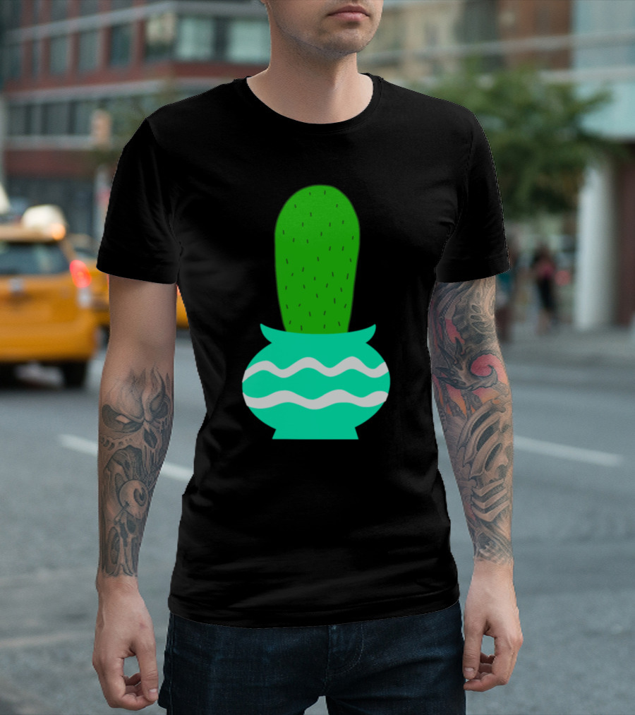 Plain Thumbup Cactus Pot with Wavy Lines T-Shirt