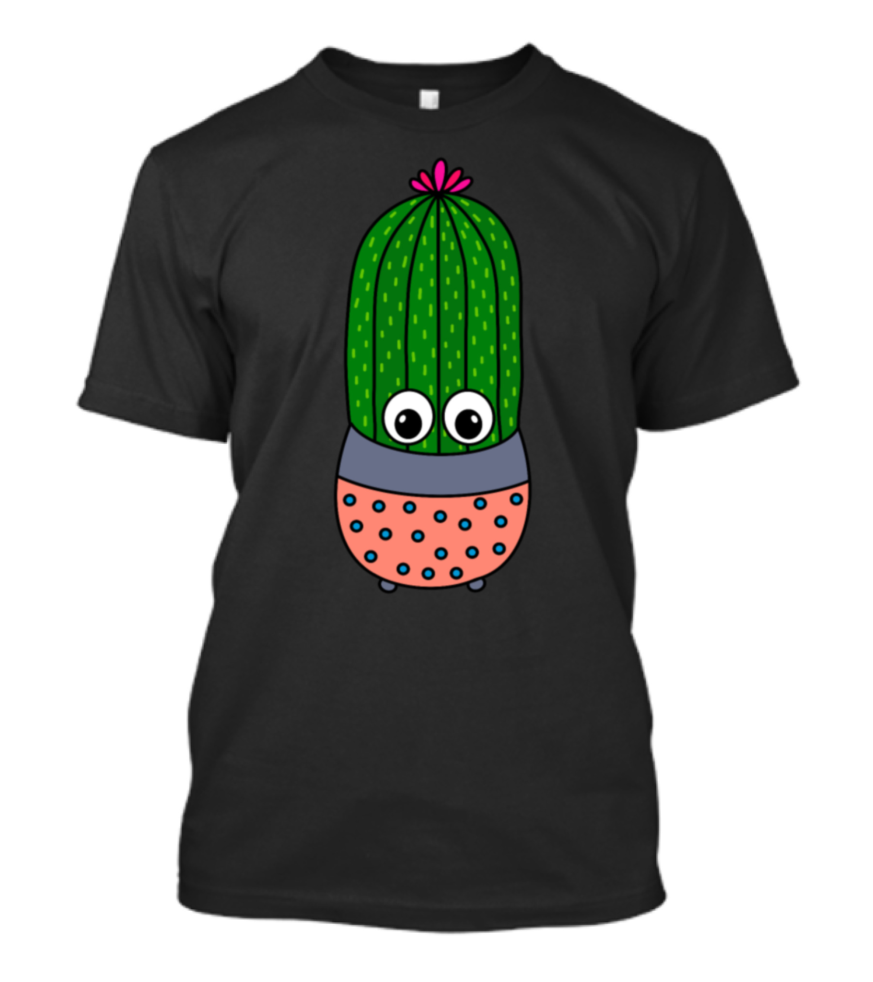 Potted Saguaro Cactus Cute Flower Pink Dotted Planter Cute Eyes T-Shirt