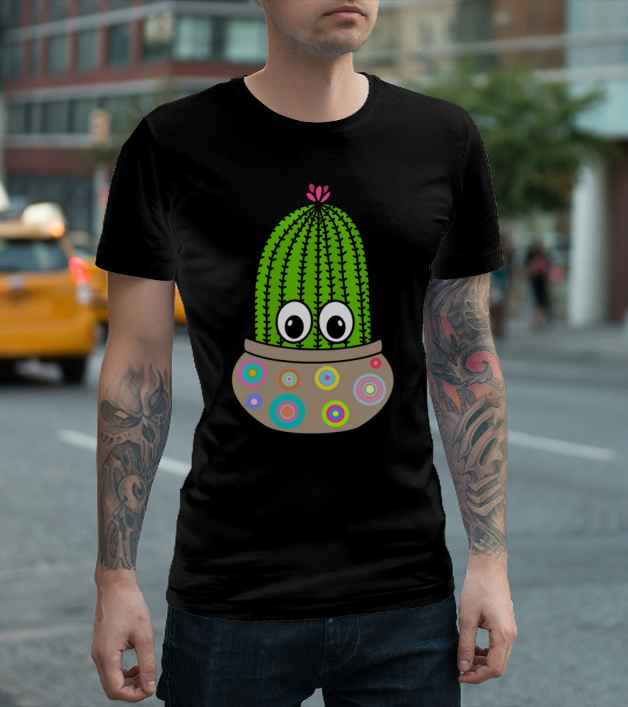 Colorful Potted Saguaro With Cute Jar and Big Eyes T-Shirt