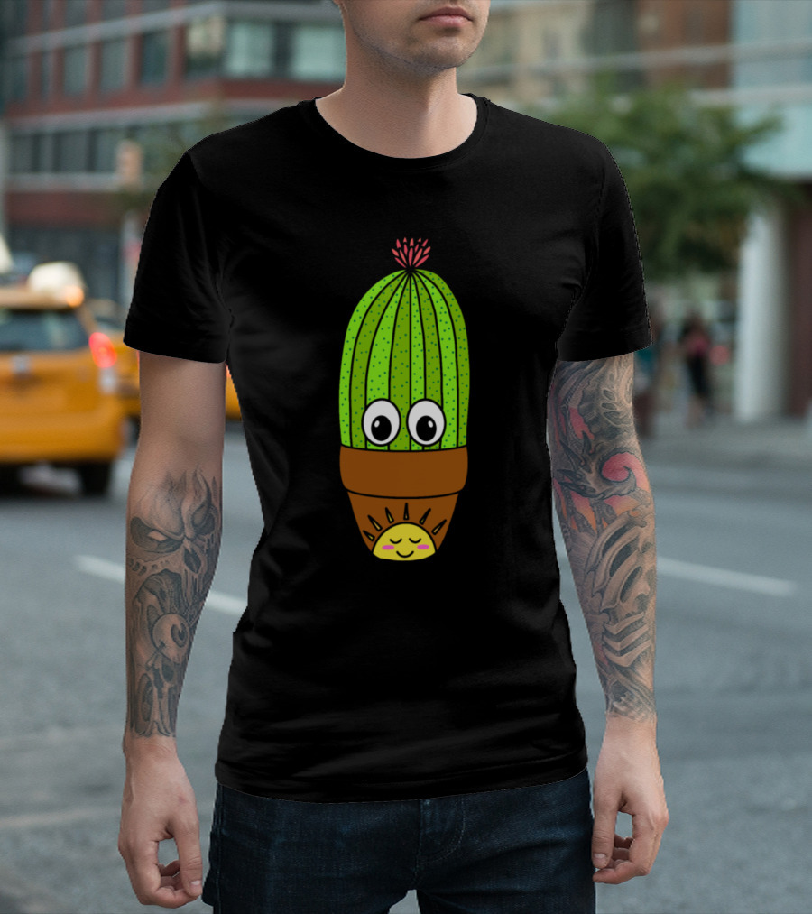 Happy Saguaro Cactus with Smiling Sun Pot T-Shirt