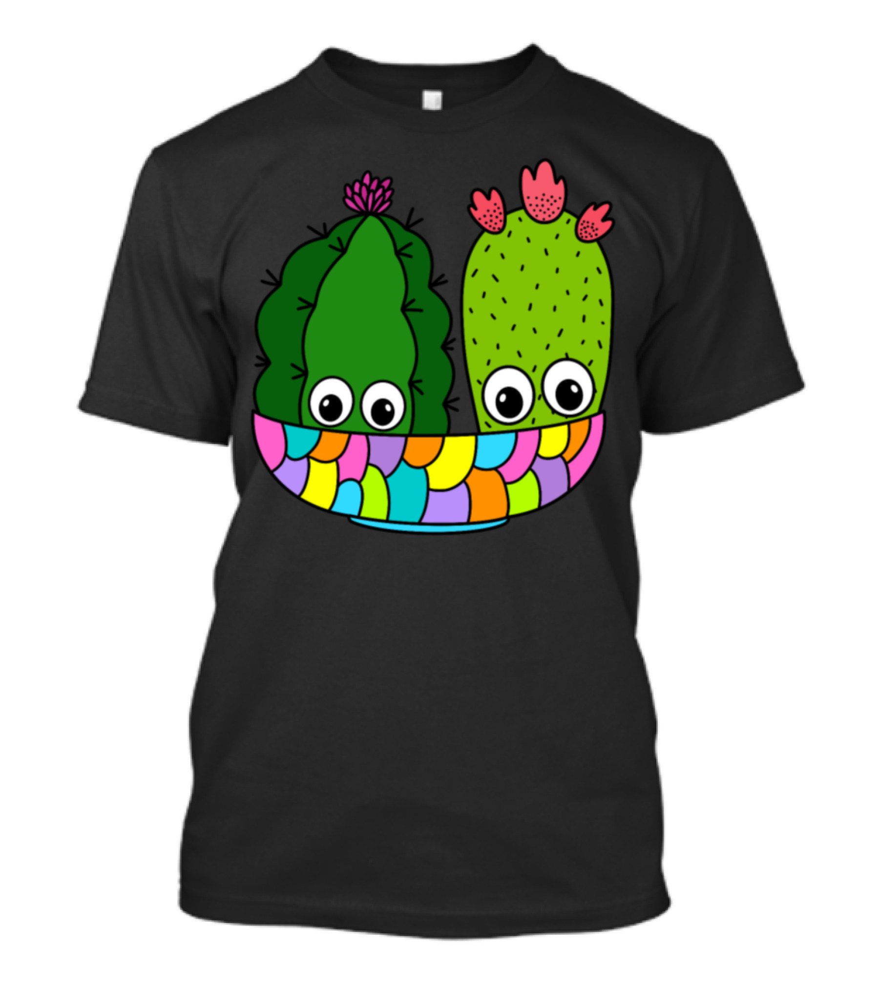 Pretty Cacti Arrangement With Eyes In Colorful Bowl T-Shirt