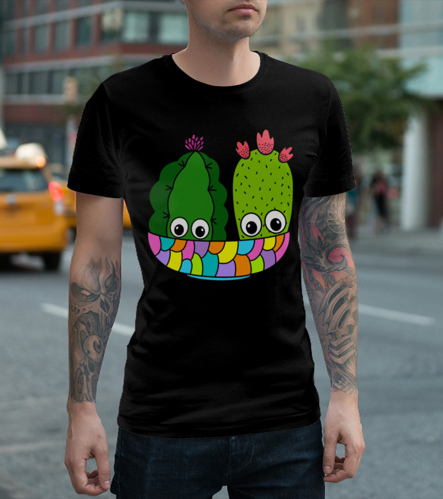 Pretty Cacti Arrangement With Eyes In Colorful Bowl T-Shirt