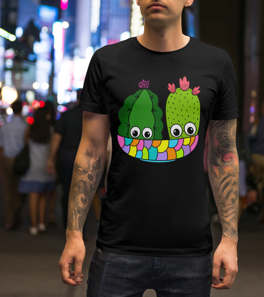 Pretty Cacti Arrangement With Eyes In Colorful Bowl T-Shirt
