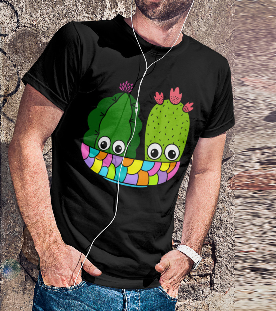Pretty Cacti Arrangement With Eyes In Colorful Bowl T-Shirt